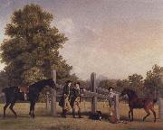 The Third Duke of Portand and his Brother,Lord Edward Bentinck,with Two Horses at a Leaping Bar, George Stubbs